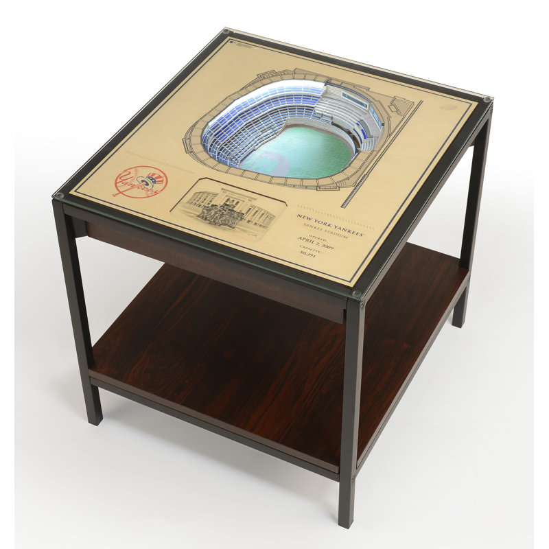 Glass Top End Table, New York Yankees, Green/Brown, 22.25" H x 23" W x 22" D