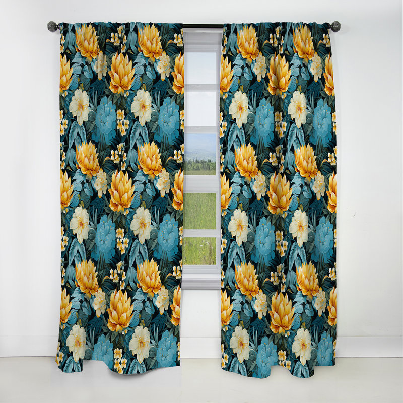 Ananas Serenity - motif floral - Rideau floral - Rideau occultant floral - 1 panneau, L 52 po x L 63 po
