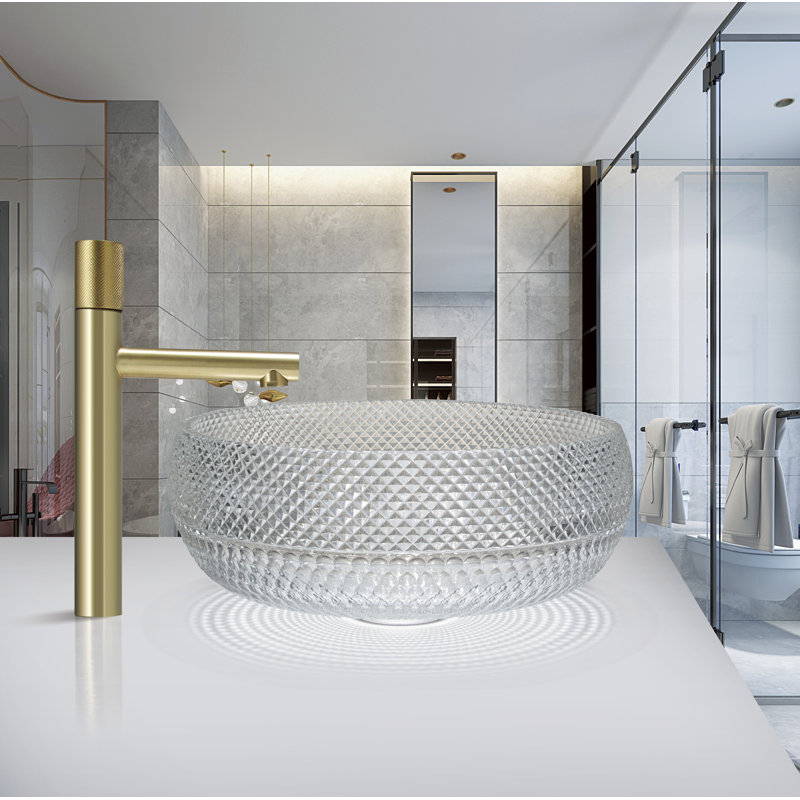 Lavabo de salle de bain circulaire en verre transparent 17 po Pupura