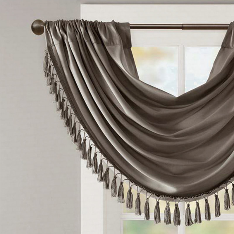 Faux Silk Waterfall Embellished Valance 38X46", Pewter