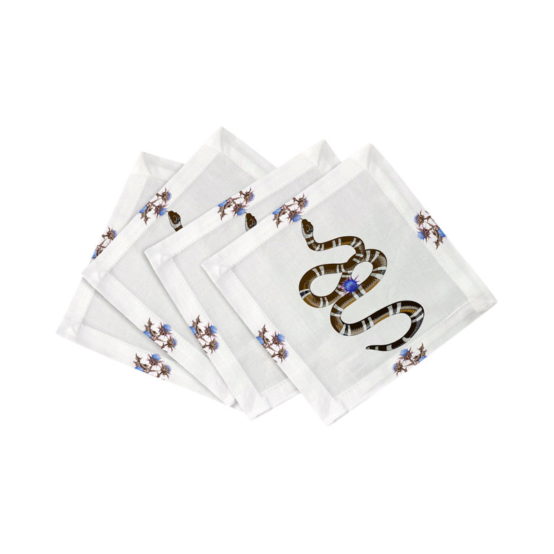 Thistle And Snake Cocktail Napkins, Blue White