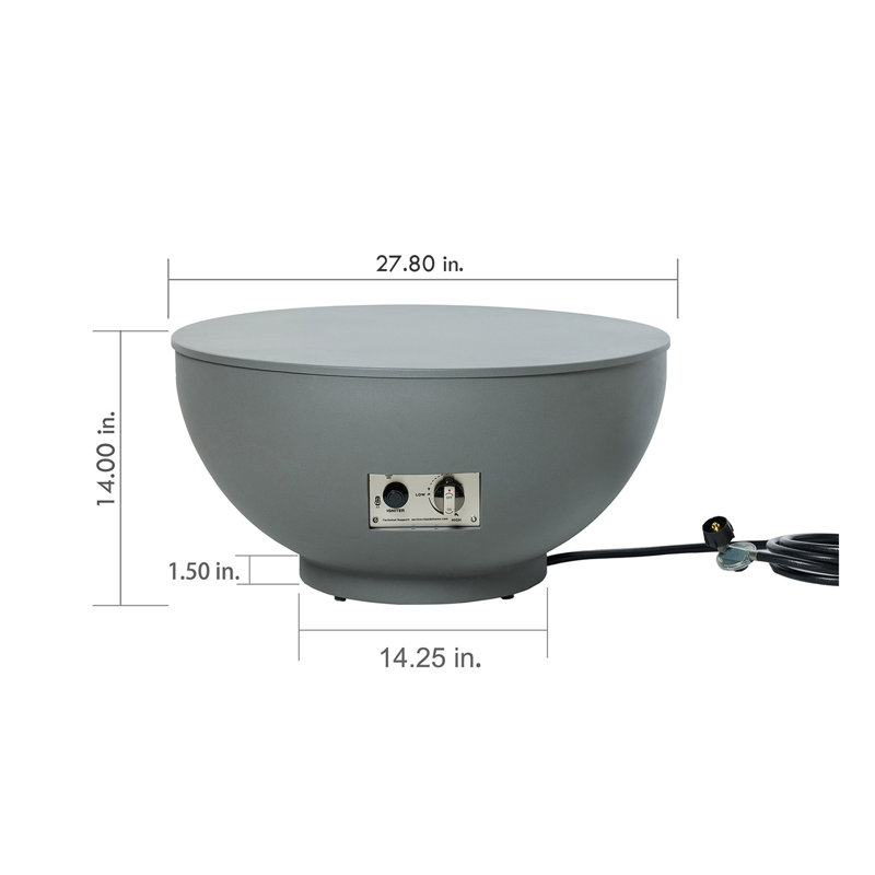 Table de foyer d'extérieur au propane H 14 po x l 28 po, bol rond en acier au gaz, foyer d'extérieur de 55 000 BTU avec pierres de lave, couvercle et couvercle
