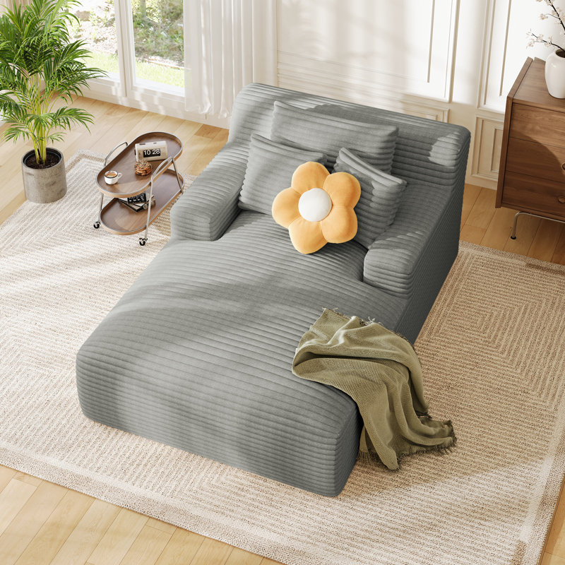 Latitude RunMD Assemblage non requis 64 po P Corduroy Chaise longue d'intérieur rembourrée Glauser, Gris pâle / gris