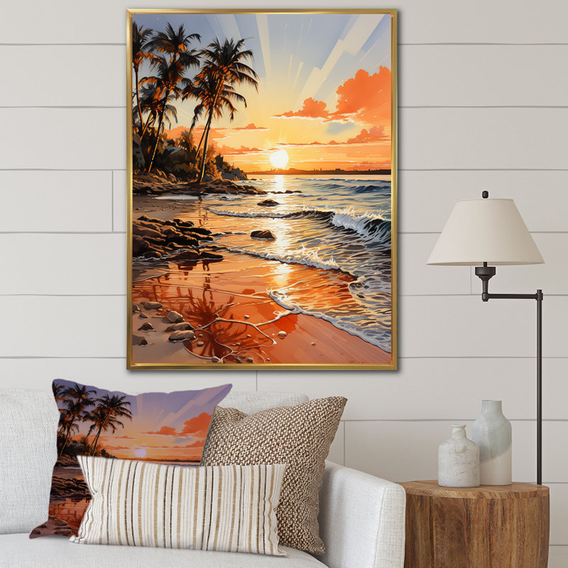 «Beachside Sunset II», reproduction sur toile, H 20 po x l 12 po x P 1 po, Cadre flottant doré