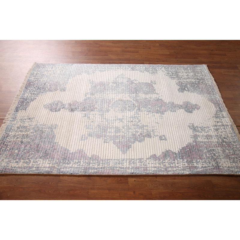 Tapis en laine à motif abstrait fait à la main 4 x 6 po