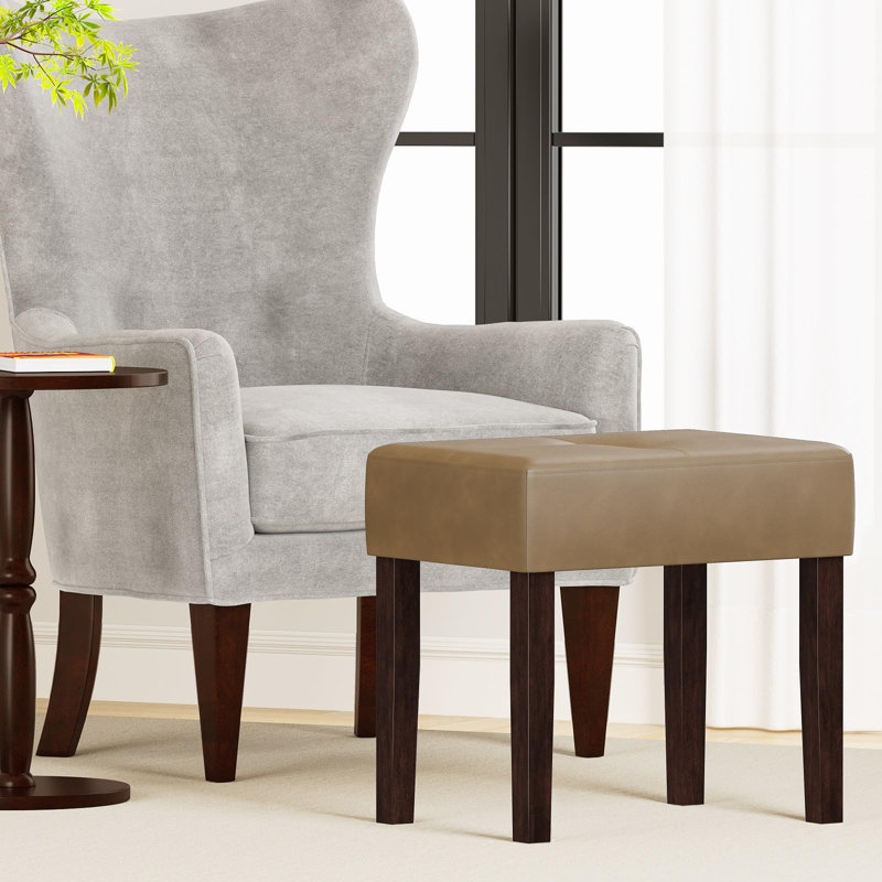 Tabouret de repose-pieds rectangulaire en cuir Nakendra, Brun, H 17,9 po x l 18,7 po x P 12,9 po