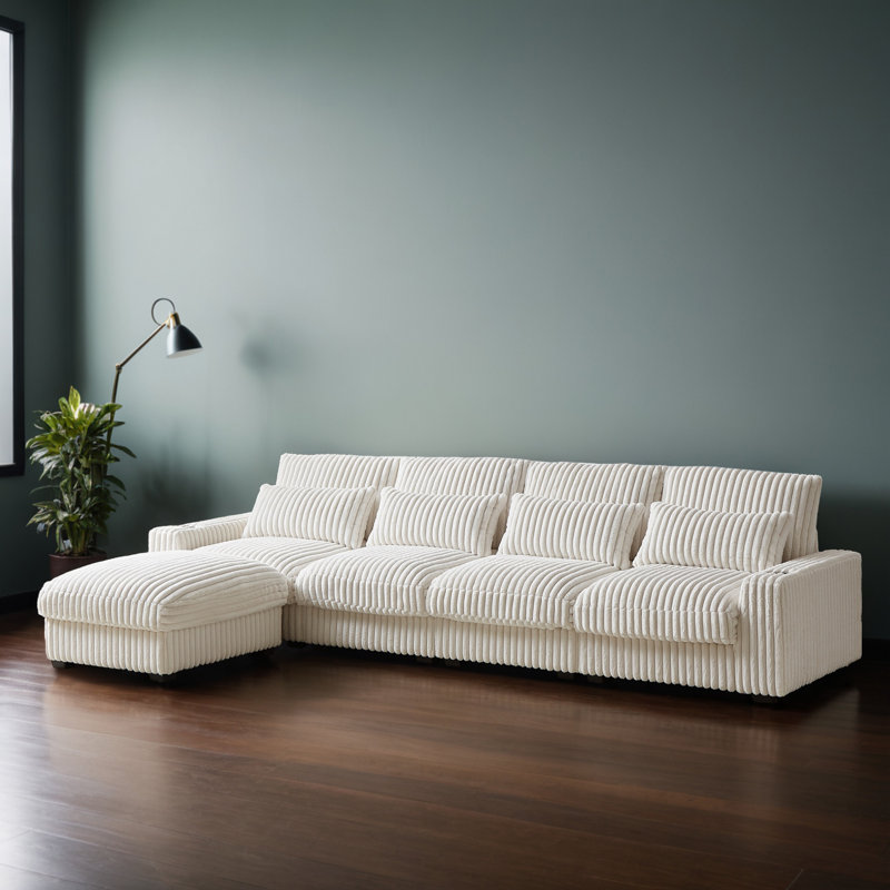 126" Reversible L-shaped Sectional Sofa with Ottoman, Beige