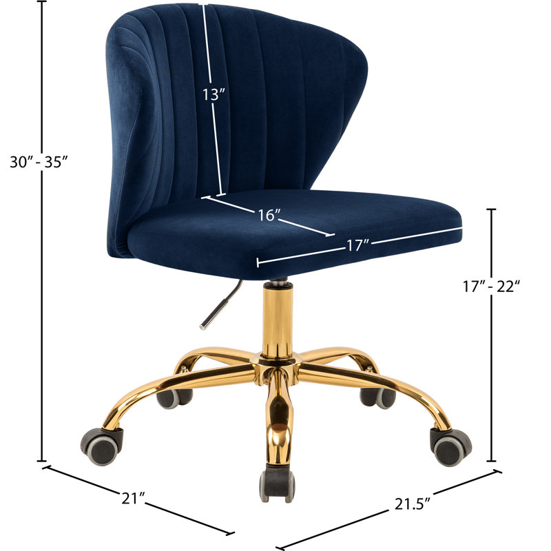 Chaise de bureau Finley, Velours bleu marine, Doré