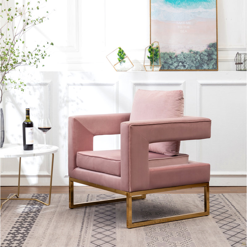 Fauteuil d'appoint contemporain rembourré, rose, Rose