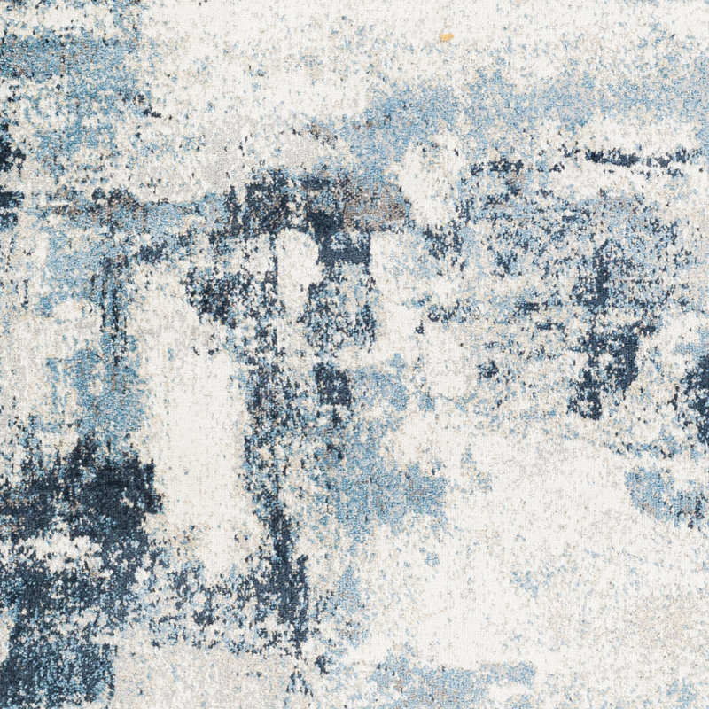 Stuckey Abstract Machine Woven Blue/White Area Rug, Rectangle 6'7" x 9'