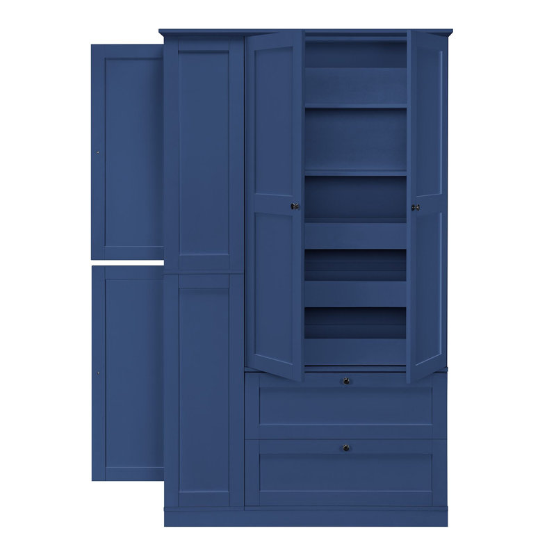 Armoire de cuisine de 73,6 po de hauteur à 6 portes avec 7 tablettes et 2 tiroirs, Blue