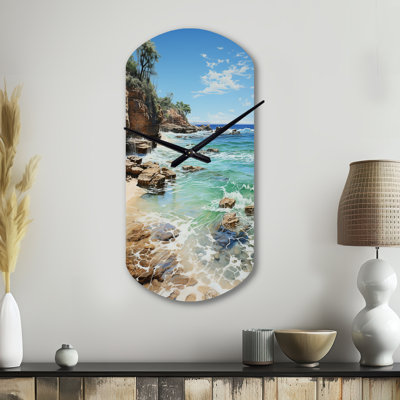 Beach Photo Ocean Escape V - Beach Cylinder Metal Wall Clock, Turquoise Asymmetrical Metal Clock Print