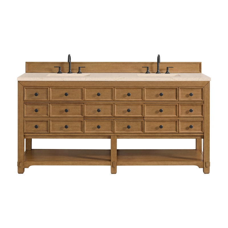 Malibu 72'' W Double Vanity, Charcoal Soapstone, Widespread, Amber Birch