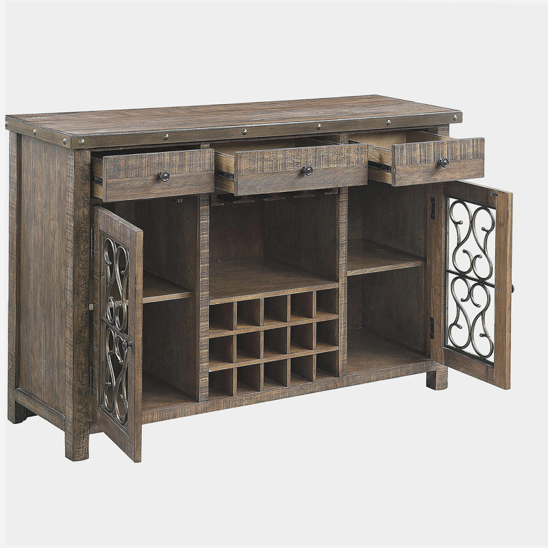 Raphaela Weathered Cherry Finish Server W/Cup Holder & Wine Rack