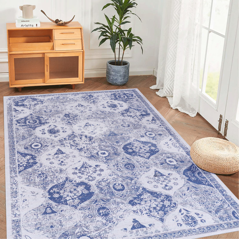 Area Rugs For Living Room, Washable Rug, Low-Pile, Non-Slip, Non-Shedding, Foldable, Kid&Pet Friendly, Area Rugs For Living Room, Bedroom, (Blue)