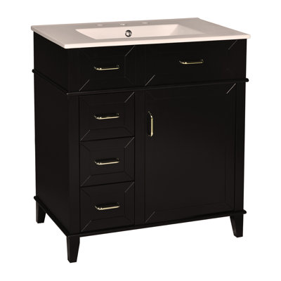 30-Inch Bathroom Vanity with Ceramic Sink, Adjustable Shelf, Soft Close Door, and Three Soft Close Drawers