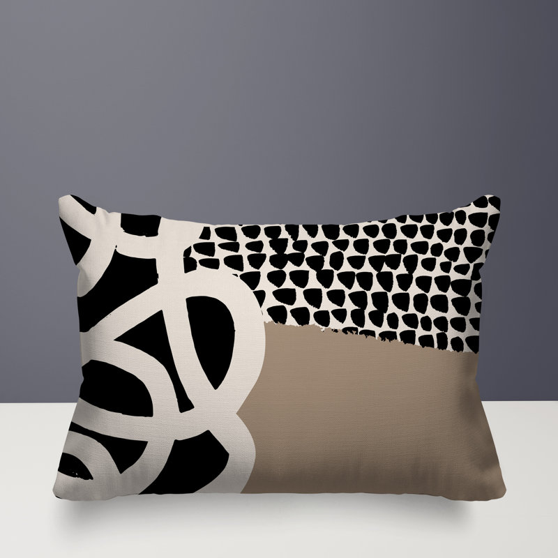 Oreiller rectangulaire réversible intérieur / extérieur Deo, Beige / noir / blanc cassé, H 14 po x l 20 po