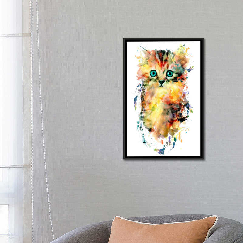 «Kitten», impression sur toile tendue, H 26 po x l 18 po x P 1,5 po, Toile avec cadre flottant noir, Pas de tapis