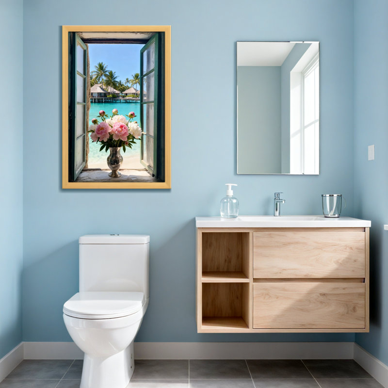 Vase de fleurs de plage et paysage tropical, H 18 po x l 12 po, Toile tendue, Ne s’applique pas