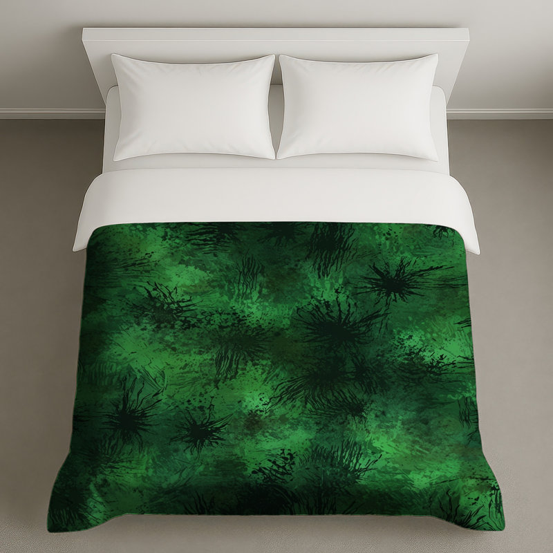 Housses de couette vertes à motif abstrait, Lit simple