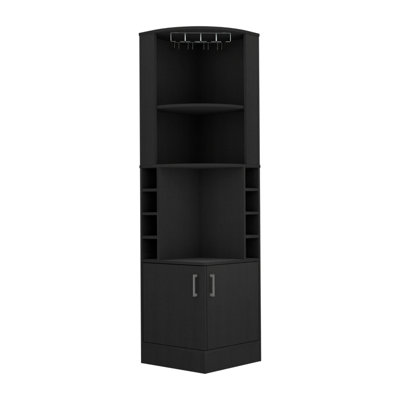 Armoire de bar d'angle Kava Being, support en verre, armoire à deux portes, huit supports à vin intégrés - noir