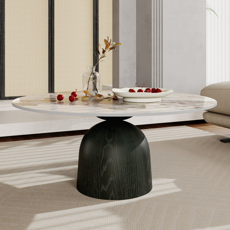 Colorful Faux Marble Coffee Table Modern Center Table, 17.4" H x 42" L x 42" W, Black