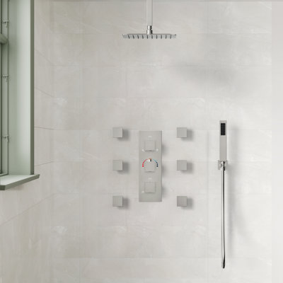 RelaxaJet  Thermostatic Shower System 12" Celling Rainfall Shower Faucet Set with Rough-in Valve