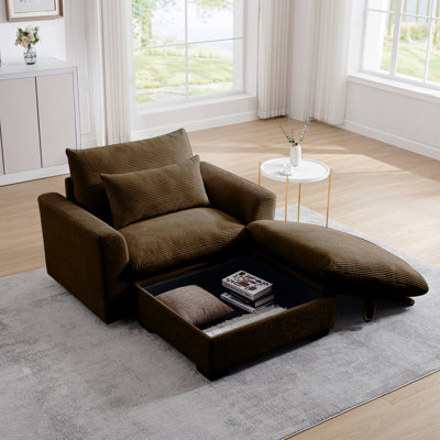 Canapé brun en velours côtelé, canapé modulaire avec repose-pieds de rangement, canapé à assise profonde pour salon / appartement / bureau moderne