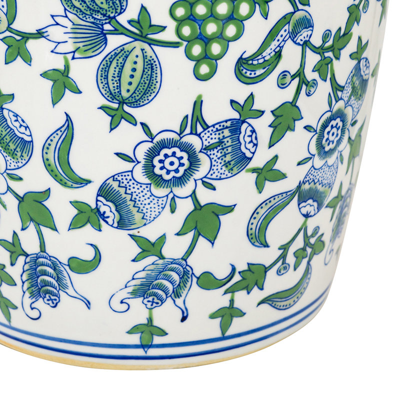 Decorative Porcelain Vase with Cherry Blossom Patterns - 12"Dia. x 24" - Blue/Green/White