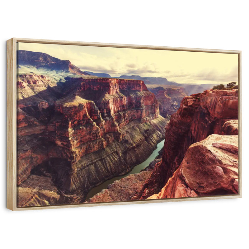 Superbe vue sur le Grand Canyon, Cadre flottant en bois naturel, 46 po x 31 po