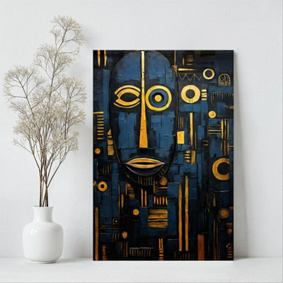 1Pc Framed Canvas Poster Print Abstract mask, geometric pattern, primitive tribal art style Wall Art Wall Pediments, Wall Decor, Perfect for Room Deco