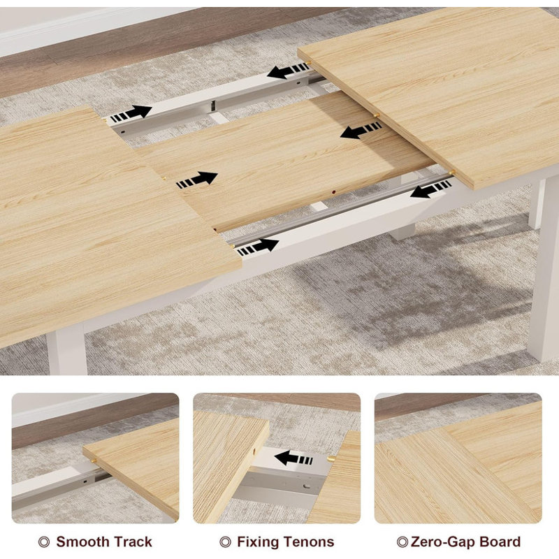 Ensemble de table de salle à manger extensible 5 pièces pour 4 à 8 personnes - Ensemble de cuisine 63 "avec 2 bancs et 2 tabourets, coin repas Mid-Century pour petits espaces