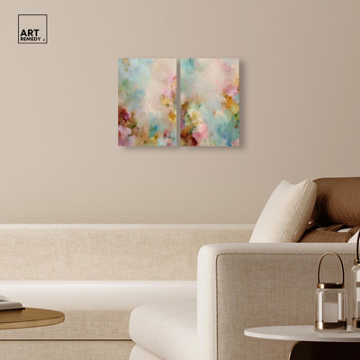 Purity of Soft Shades II & III Canvas Print Modern Abstract Art Set by Art Remedy, Black Frame, 10 x 15