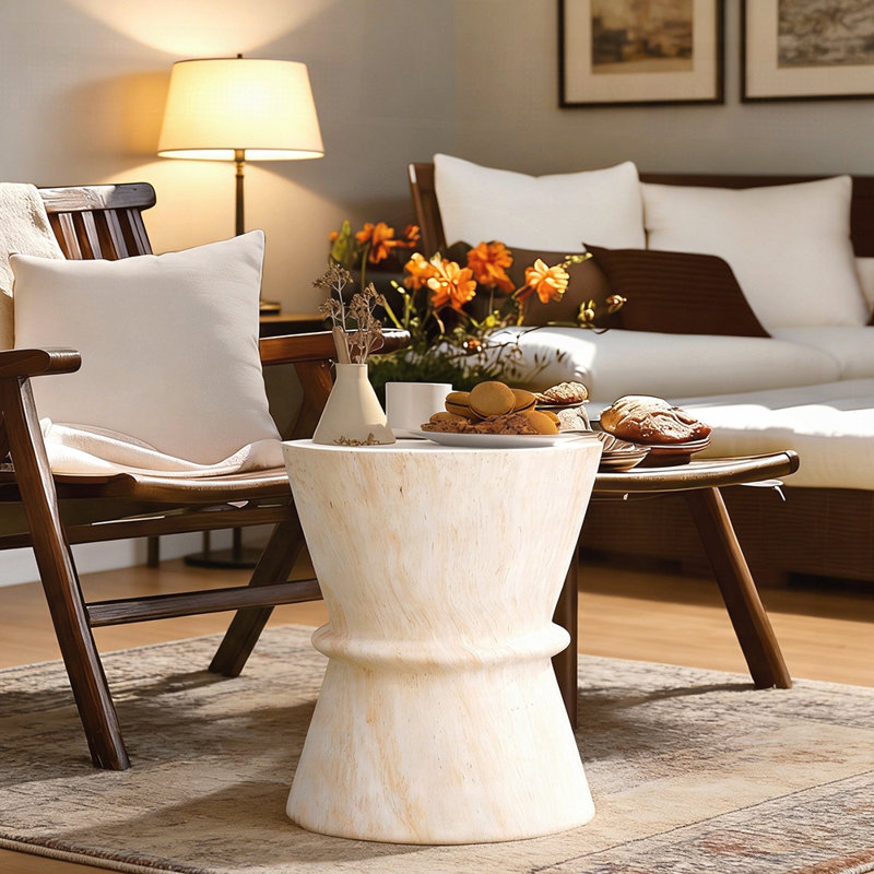 Table de bout artistique de style sablier avec matériau MGO pour la durabilité et la polyvalence, parfaite pour l'intérieur et l'extérieur