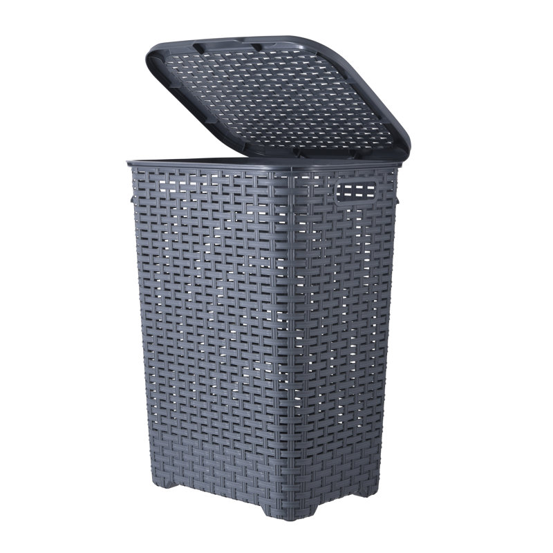 Plastic Laundry Hamper with Handles, Gray