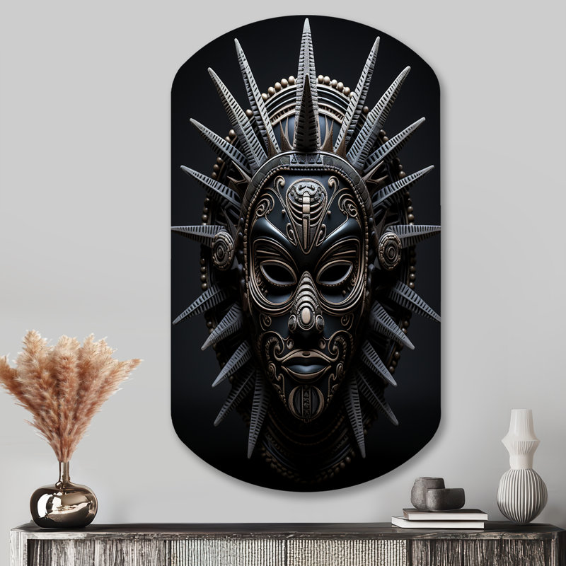 Masque africain tribu I - décoration murale irrégulière en forme de cylindre de masque africain, H 43 po x l 23 po