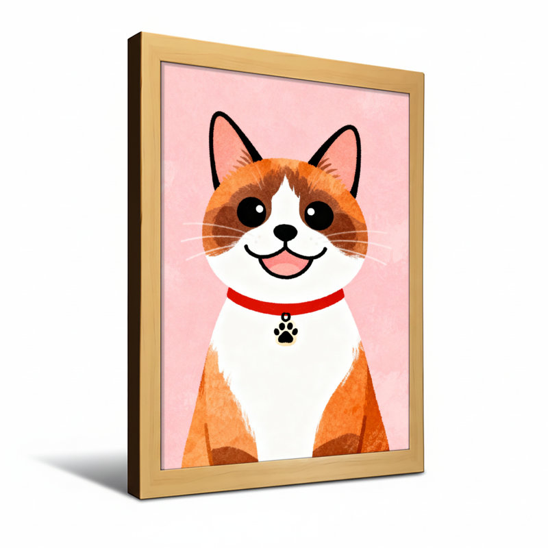 Chat mignon avec un collier rouge et des pattes, H 18 po x l 12 po, Toile tendue, Ne s’applique pas