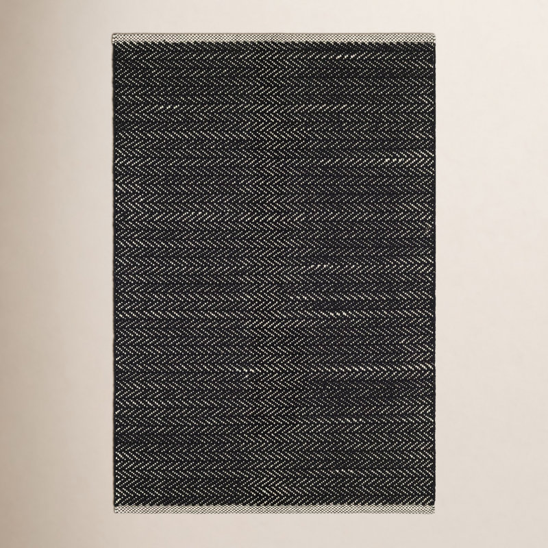 Herringbone Black Handwoven Cotton Rug, Rectangle 8'6" x 11'6"