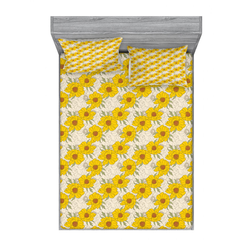 Microfiber Floral Sheet Set, Twin XL Sheet Set with Fitted Sheet