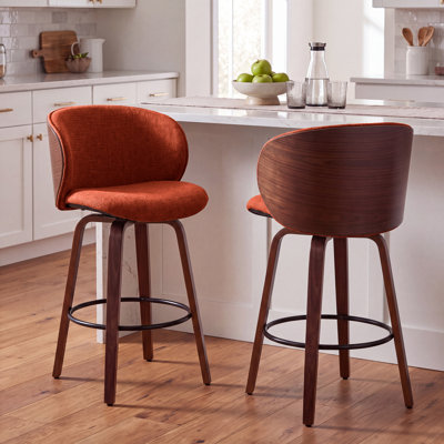 Modern Swivel Bar Stools with Wooden Legs