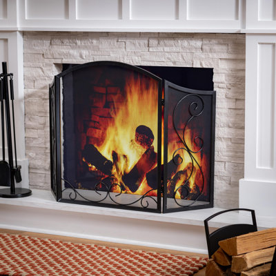 Iris Scroll Steel Tri-Fold Fireplace Screen