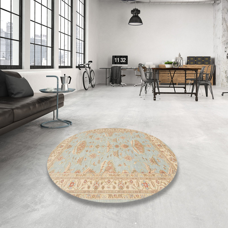 Tapis beige / bleu Demartino, Rond 8 pi
