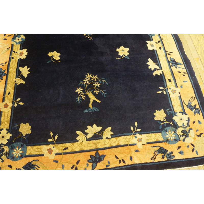 1900s Wool Antique Hand Knotted Pile Blue Rectangle Rug