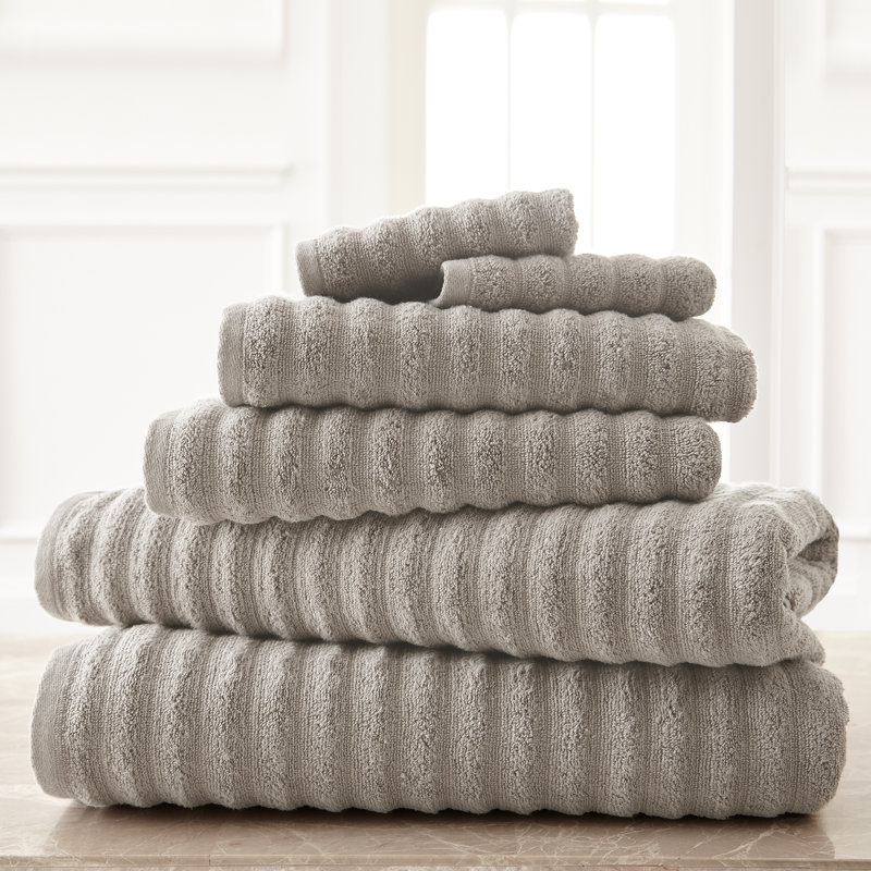 Modern Threads Spa Collection 6-Piece Ultra Soft Quick-Dry 550GSM 100% Combed Cotton Wavy Towel Set, Gray