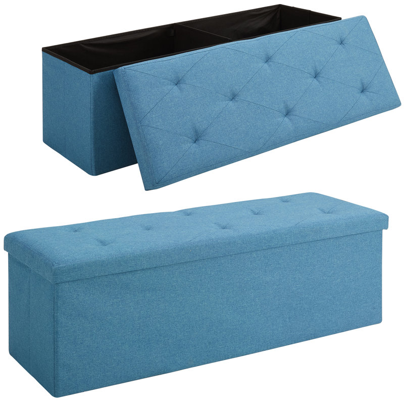 Thatcham Upholstered Ottoman, Blue Polyester Blend