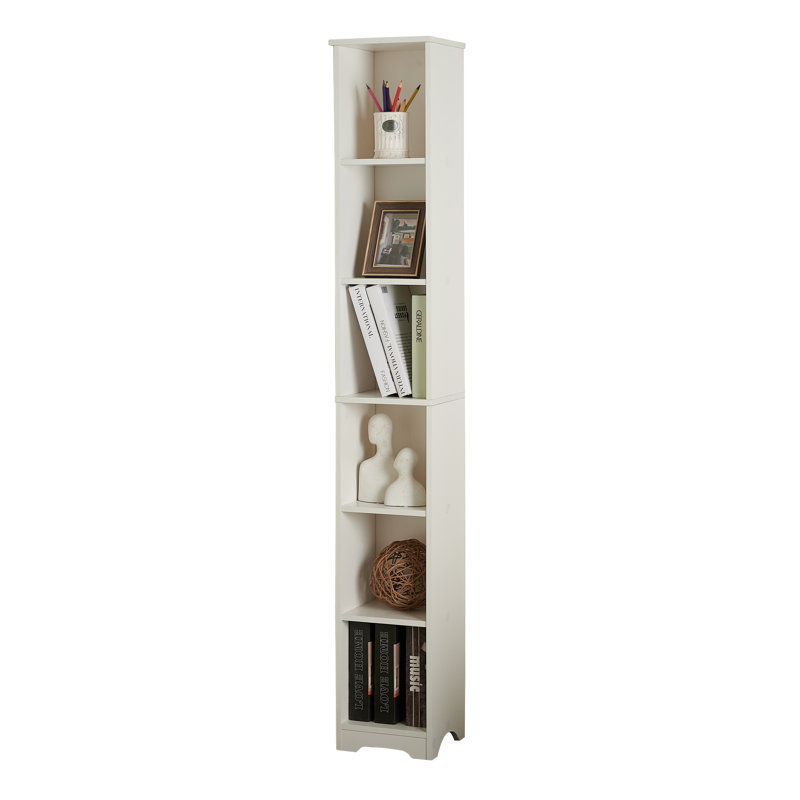 Grande bibliothèque multimédia à tablettes étroites de 6 niveaux Auzie, Blanc