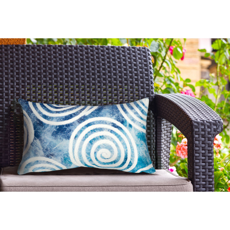 Coussin intérieur / extérieur rectangulaire Visions IV, Bleu frisé