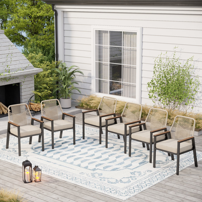 Patio Dining Chair Metal Rattan Chairs , 6