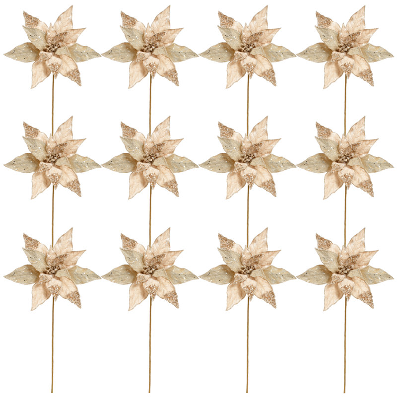Glitter Poinsettia Spray, 20 Inches, Beige