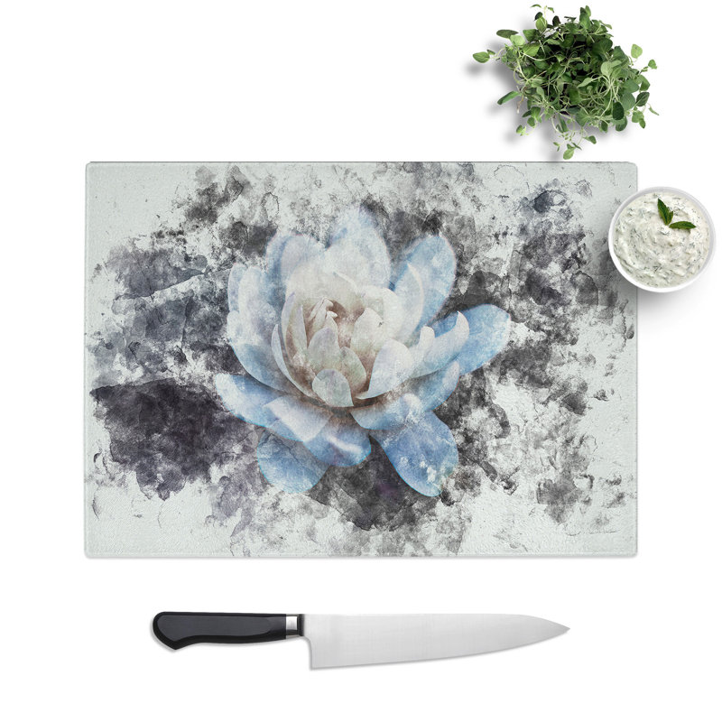Tempered Glass Blue Magnolia Flower Chopping Board, 20 cm x 28.5 cm